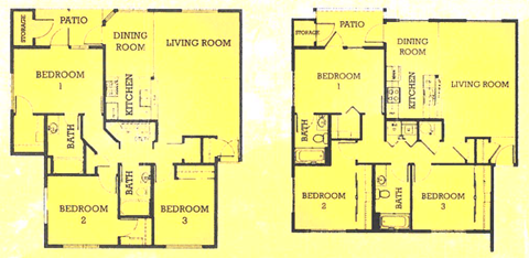 Floor plan for 3 beds, 2 baths, 1245 sqft